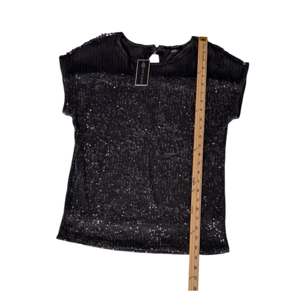 NWT Cable & Gauge Black/Gray Sequin Short Sleeve Lined Top Size Small-P - Picture 7 of 11